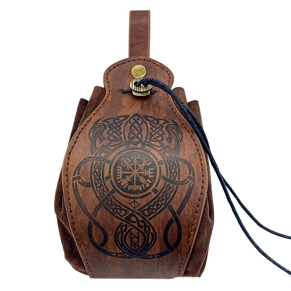 Retro Vintage Medieval Waist Bag Dragon Wolf Pattern Halloween Cosplay Drawstring Bag Loop Belt Kit