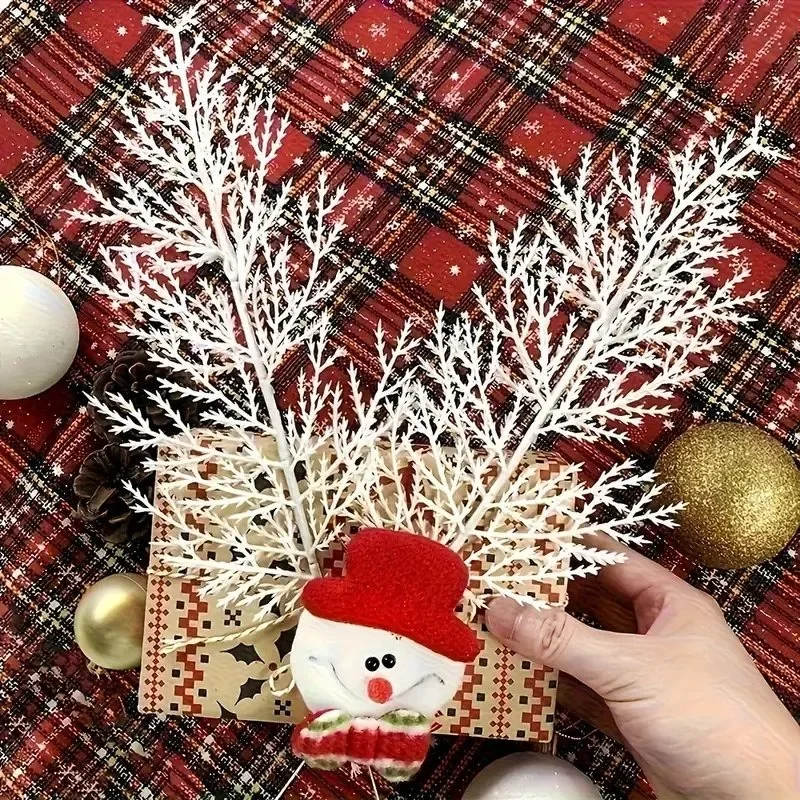 Christmas Artificial Pine Needles Branches White Fake Pine Needles Branches Plants Party Wreath DIY New Year Gifts Table Decor