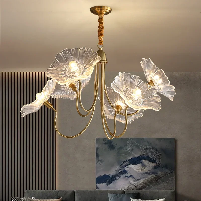 

Lotus Flower Chandelier Modern Glass Flowers Led Chandelier For Bedroom Living Room Dining Kitchen Gold Pendant Lamp