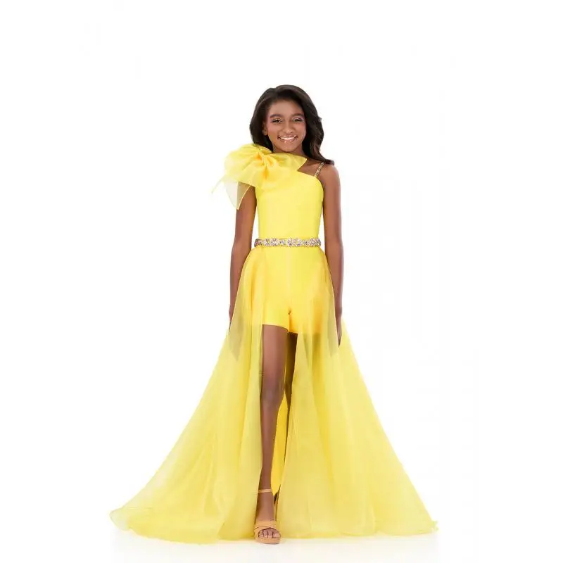 Cswdocy Big Bow One Shoulder Pageant Dress Crystal Waist Split High Low Princess Dress For Wedding Birthday Party Holiday Events