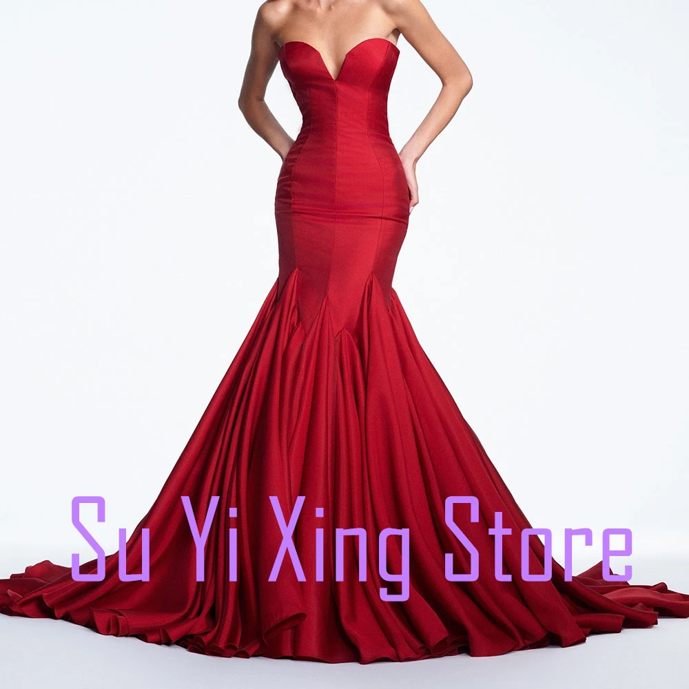 Exquisite Mermaid Satin Evening Dresses High Quality Floor Length Strapless Sleeveless Custom Size Special Occasion Gowns