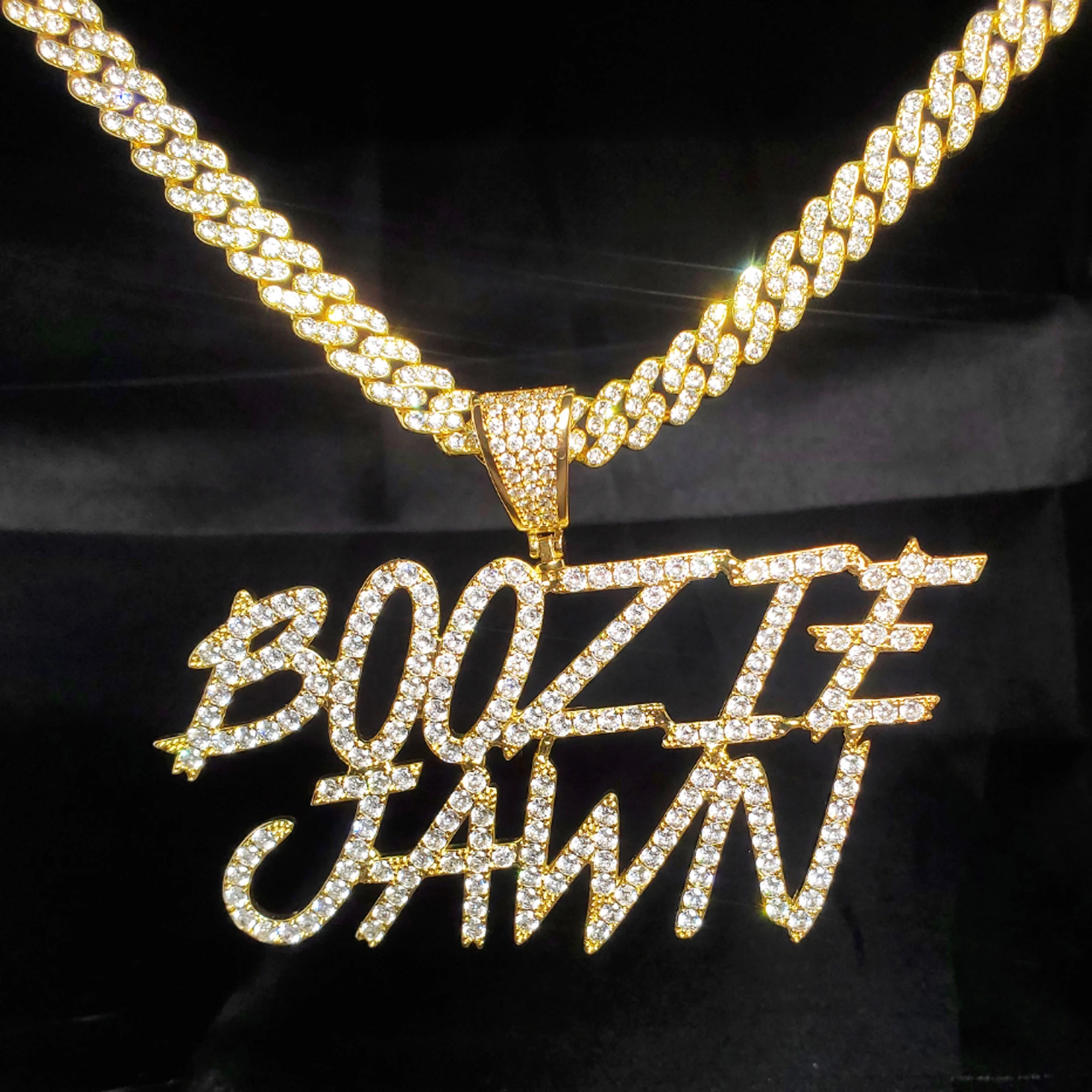 CUSTOMIZED Brush Font Letters Pendant with 9mm Cuban Chain Icy Zirconia Name Necklace Hip-Hop Jewelry Perfect Birthday Gifts