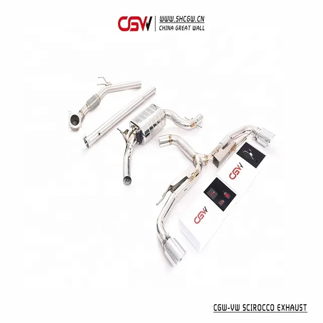 Sound Cut Out Full System Flexible Exhaust Stainless Steel Piping Twin Chrome Tips for Scirocco 2.0T R Style Year 2009