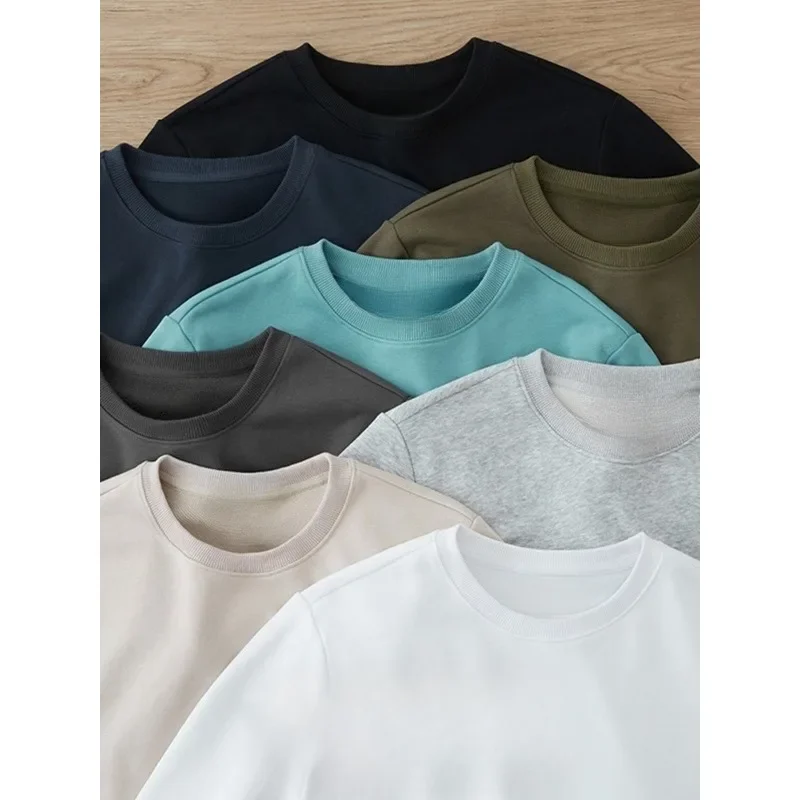 سويت شيرت رجالي بلون سادة من Daily Essential للخريف والشتاء، سويت شيرت بسيط ومريح للجنسين برقبة دائرية
