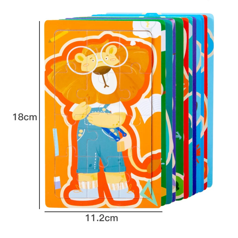 Cartoon Animal Wooden Puzzles 12 Pieces Montessori Jigsaw Game Baby Logic Thinking Training Early Learning Educational Toys Gift