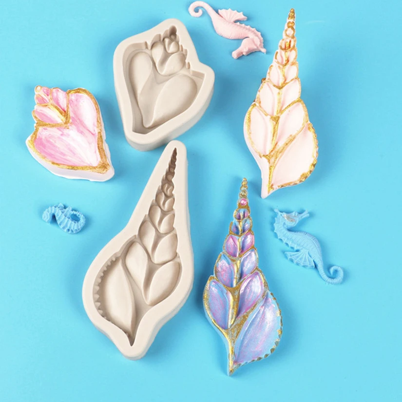 Silicone Mold Conch Sea Horse Sugarcraft Cupcake Chocolate Baking Mold Fondant Cake Decorating Tools