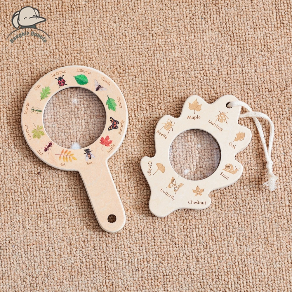 Mainan Eksplorasi Luar Ruangan Anak-anak Mainan Pengamatan Montessori Kayu Kaca Pembesar Pengenalan Daun Serangga Alami Hadiah Bayi