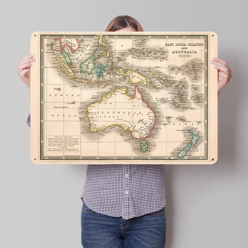 Antique Map of East India and Australia Metal Poster Perfect Gift for Fans Lovers Personalized Wall Art Metal Sign for Wand Deko
