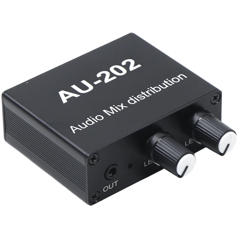 Stereo Mixer Audio Distributor with Dual Input and Multiple Output for Headphone and For AMP Volume Control Black