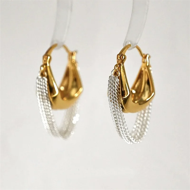 

Fashion Chain Tassel Earrings Gold And Silver Color Contrast Temperament Retro Women Accessories