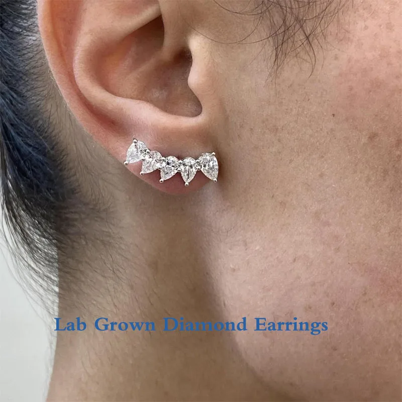 2.5CTW DEF VS-VVS Pear Cut Diamond Mountaineering Nail Earrings Lab Grown Diamond Pointed Inlaid Platinum 950 Earrings For Women