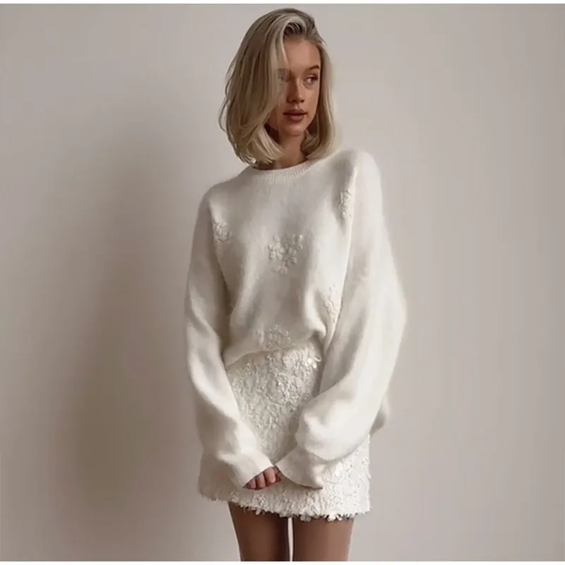 

New jacquard sweater with fashionable and elegant temperament, round neck knitted pullover sweater