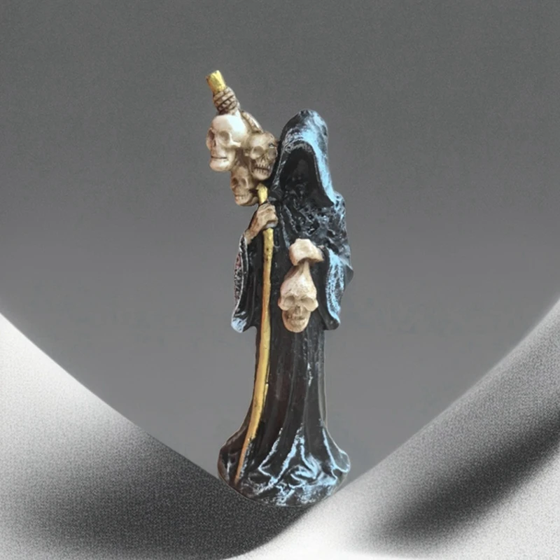 Holy Death Statue Standing Decorative Muerte Figurine Grim Reaper Holding Skull Statue Altar Halloween