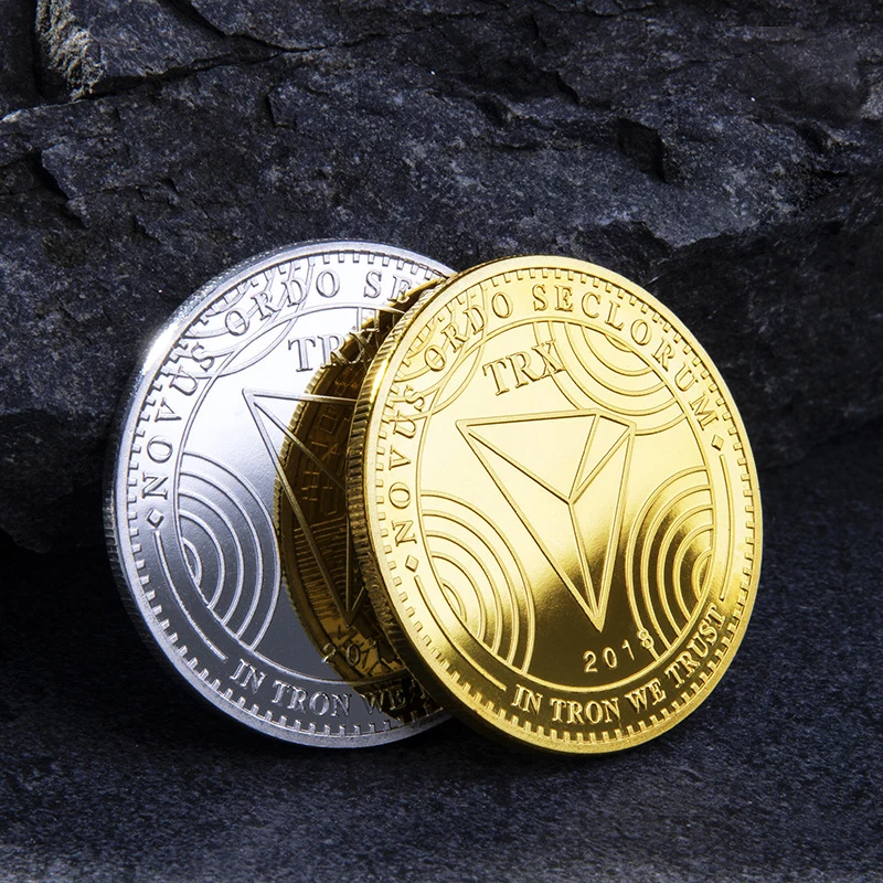 ترون عملة TRX عملة الذهب والفضة مطلي المعادن المادية تشفير TRX عملة مع علبة بلاستيكية تذكارية عملة الفن جمع هدية