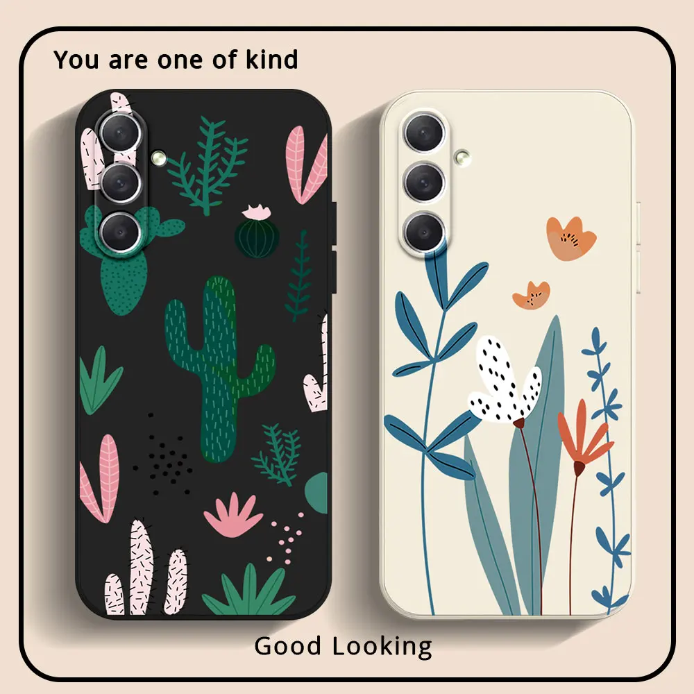 Phone Case For Samsung Galaxy M54 M52 M53 M33 M32 M14 M13 F54 5G M22 M12 F12 Soft Silicone Shockproof Back Cover Plant Cactus