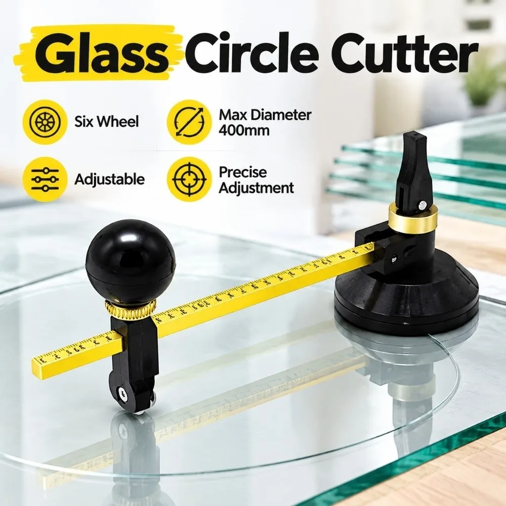 Six Wheel Glass Circle Cutter 20/40/80/100cm Adjustable Glass Hole Cutter with scale Multi-Function Circular Glass Cutter