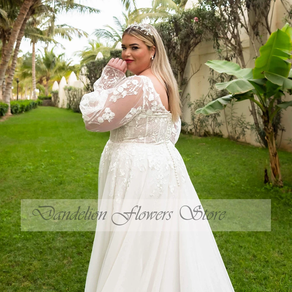 Pastoral Wedding Dresses Plus Size Women 2023 Full Sleeves V-Neck Bride Gown With Applique A-Line Sweep Train فستان حفلات الزفاف