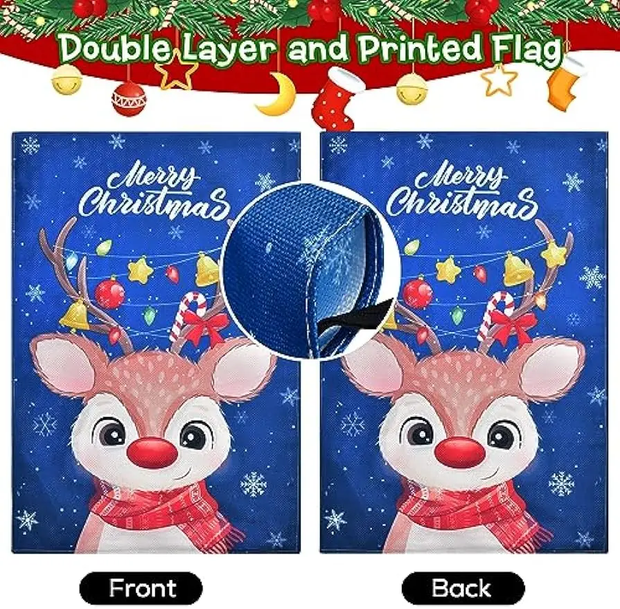 Christmas Garden Flag Cute Deer Winter Garden Flag for Outdoor Decorations Funny Yard Flag House Flag with Double Sided 12x18in