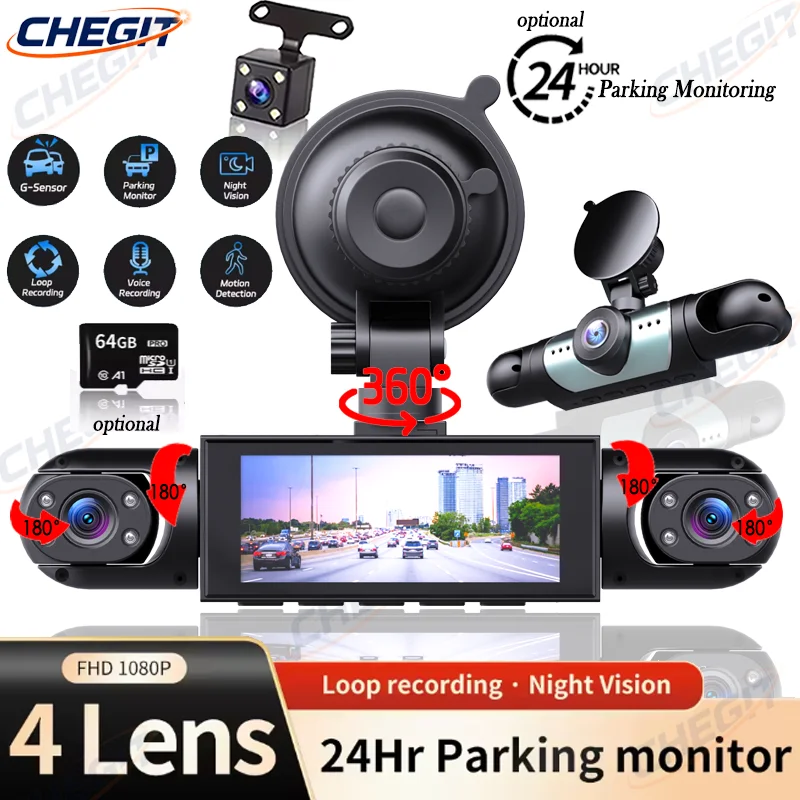 4 عدسة 360 ° داش كام صوت 1080P مسجل فيديو سيارة DVR تسجيل كاميرا الجبهة اليسرى اليمنى الرؤية الخلفية السيارات 4ch داشكام 24H وقوف السيارات #1