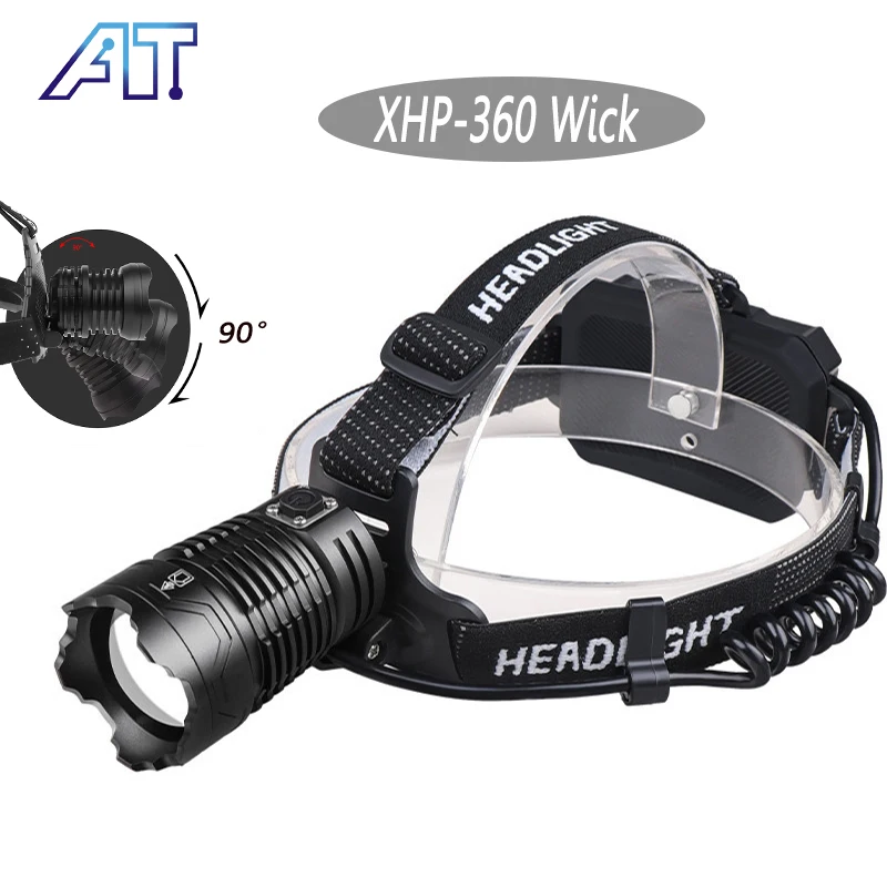 

XHP360 Headlamp with Output Power Rechargeable 36 Core Powerful Long Range Flashlight 3000 Lumen High Brightness Camping Lantern