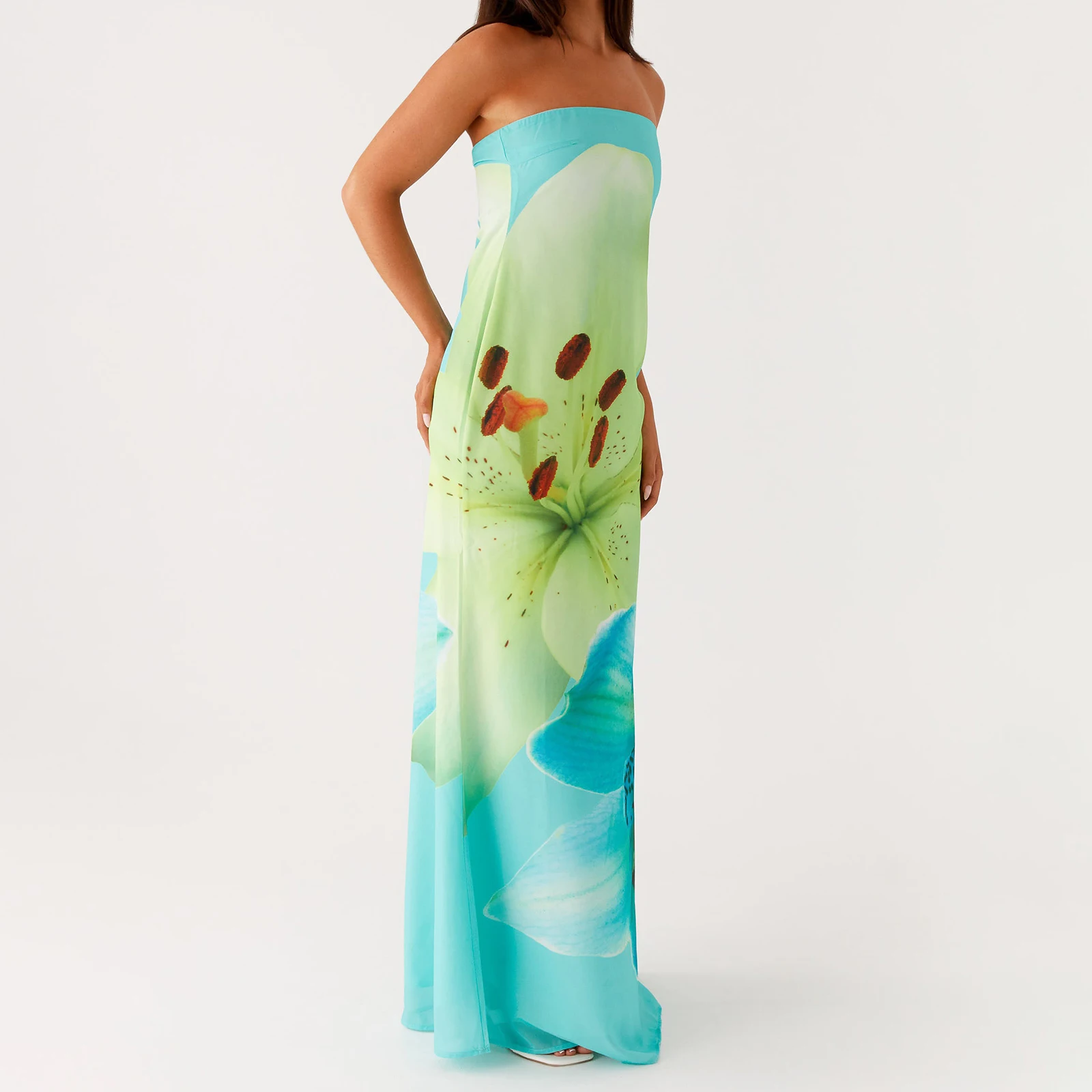 Nueva moda mujer vestido de tubo elegante sin tirantes sin espalda estampado de flores vestido de cóctel vestido largo de verano Club estilo callejero S-XL