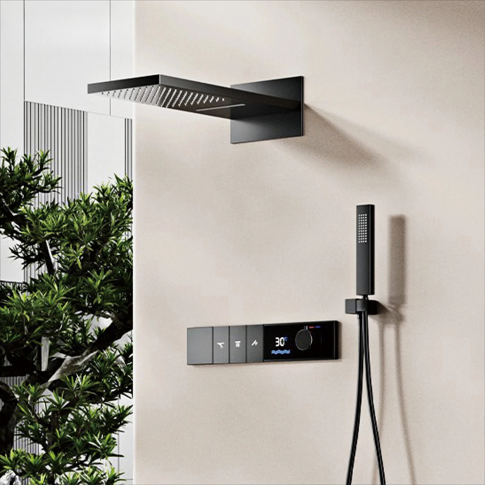 

Роскошная латунная встроенная термостатическая душевая система Gunmetal со светодиодным дисплеем, дождевая и ручная настенная система для ванной комнаты, кран горячей/холодной воды