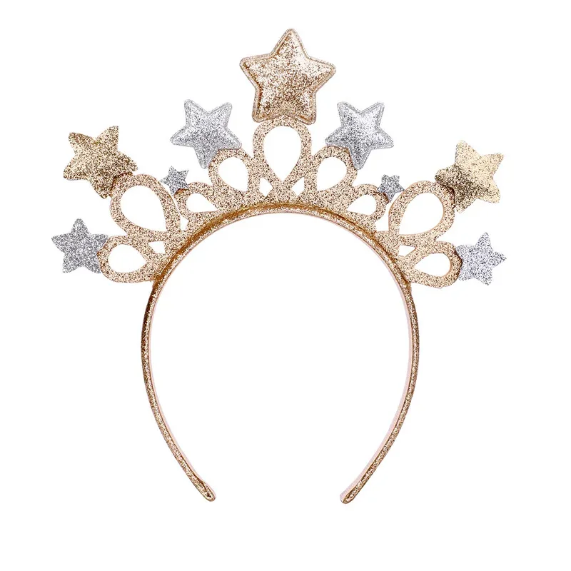 Wholesale 10pcs Glitter Gold/Silver Star Hairbands Tiaras Hair Hoops Boutique Hair Accessories Girls Princess Party Headwear