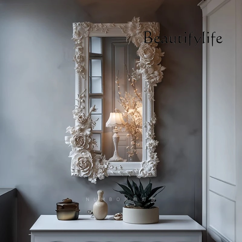 

French retro full-length mirror high-end carved art wall-mounted mirror clothing store fitting mirror