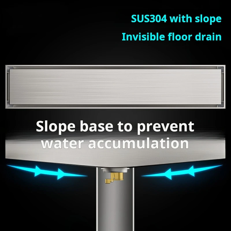 

Скрытый слив для пола с наклоном, длинная полоса, дезодорант, ванная комната, душ, утолщенный слив для пола из нержавеющей стали 304.