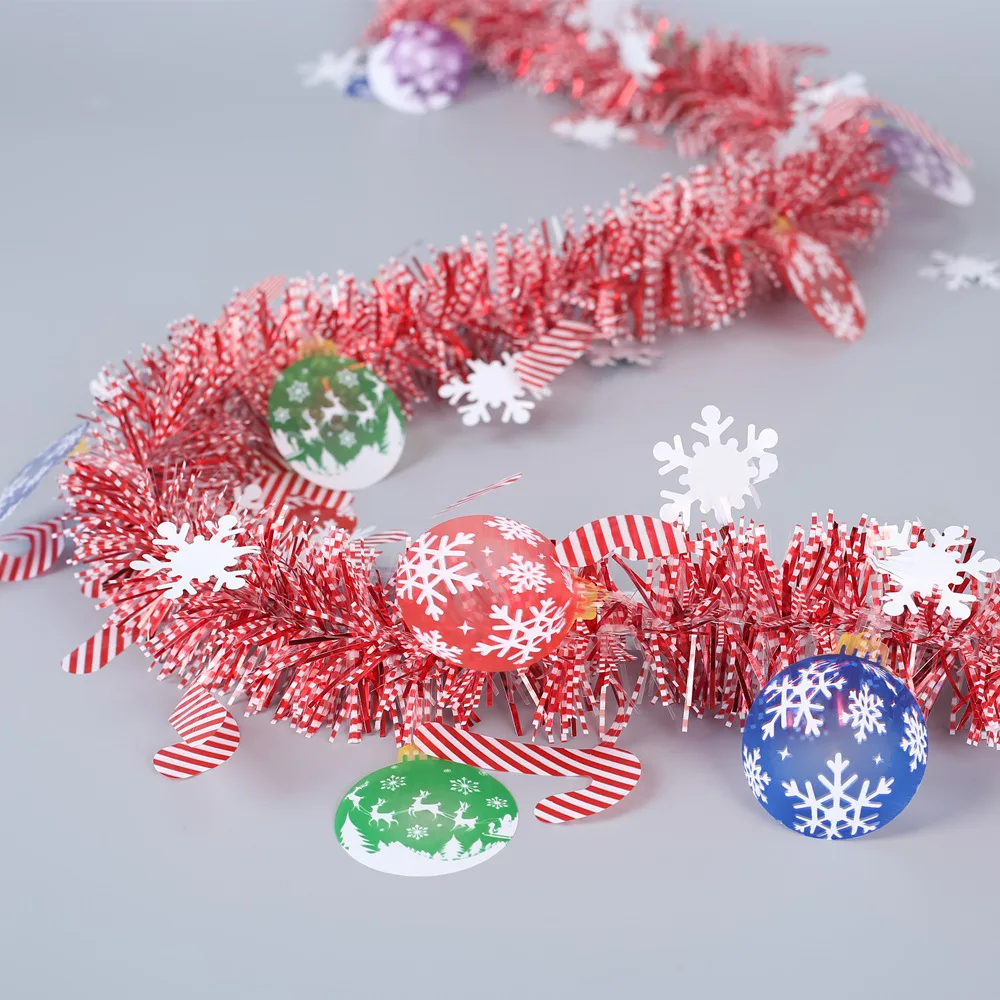 New Christmas decoration with colorful stripes canes candies venue atmosphere encrypted ribbons and floral patterns