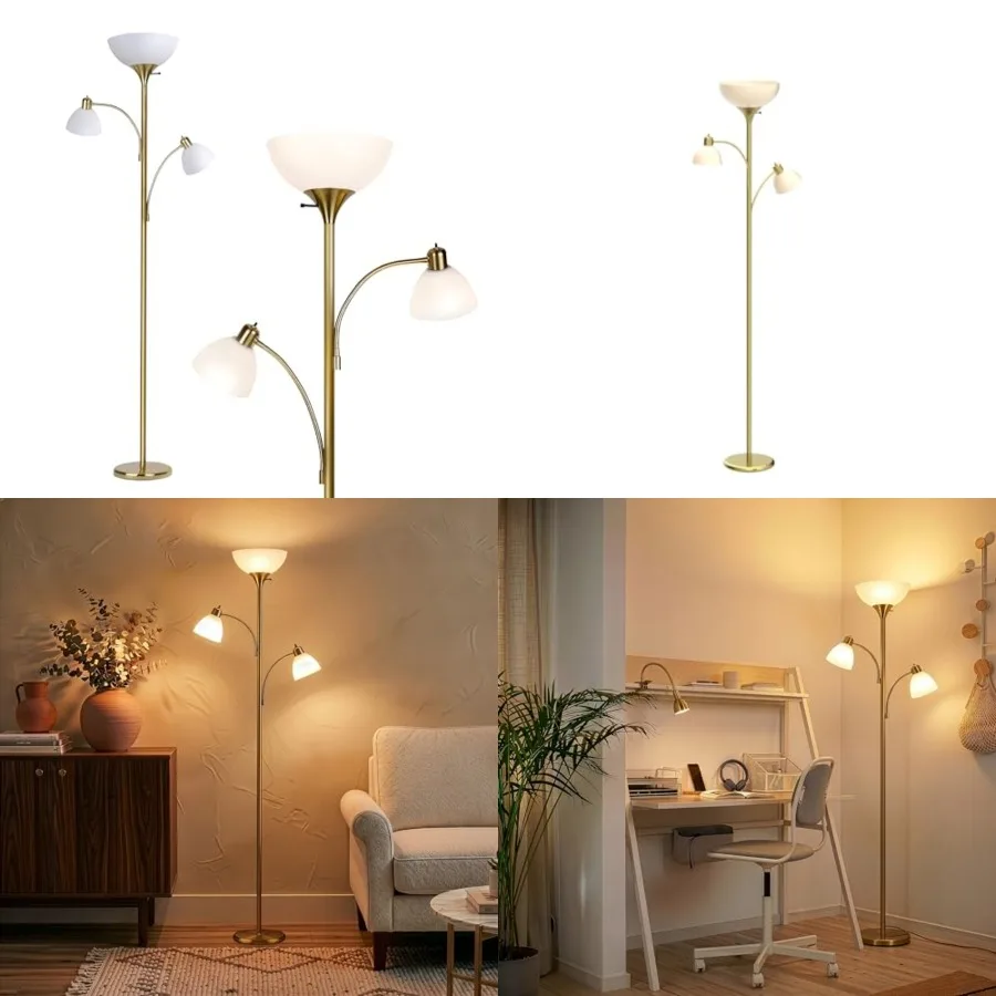 

Sky Dome Double LED Floor lamp, Torchiere Super Bright Floor Lamp with 2 Reading Lamps for Living Rooms and Offices - Dimmable