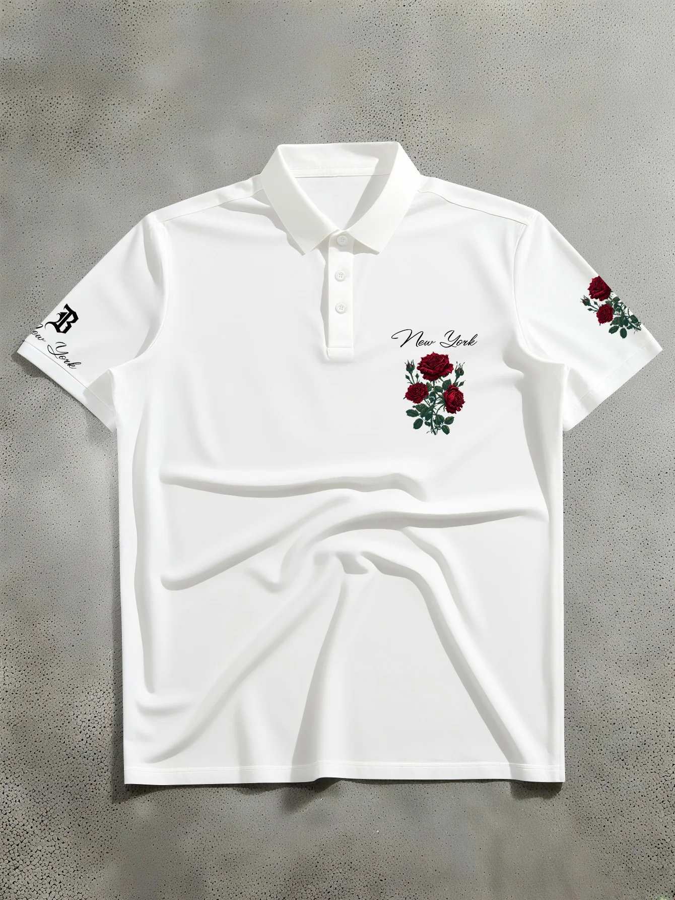 2026 new fashionable men's short sleeved polo casual style rose image integrated with urban floral print polo