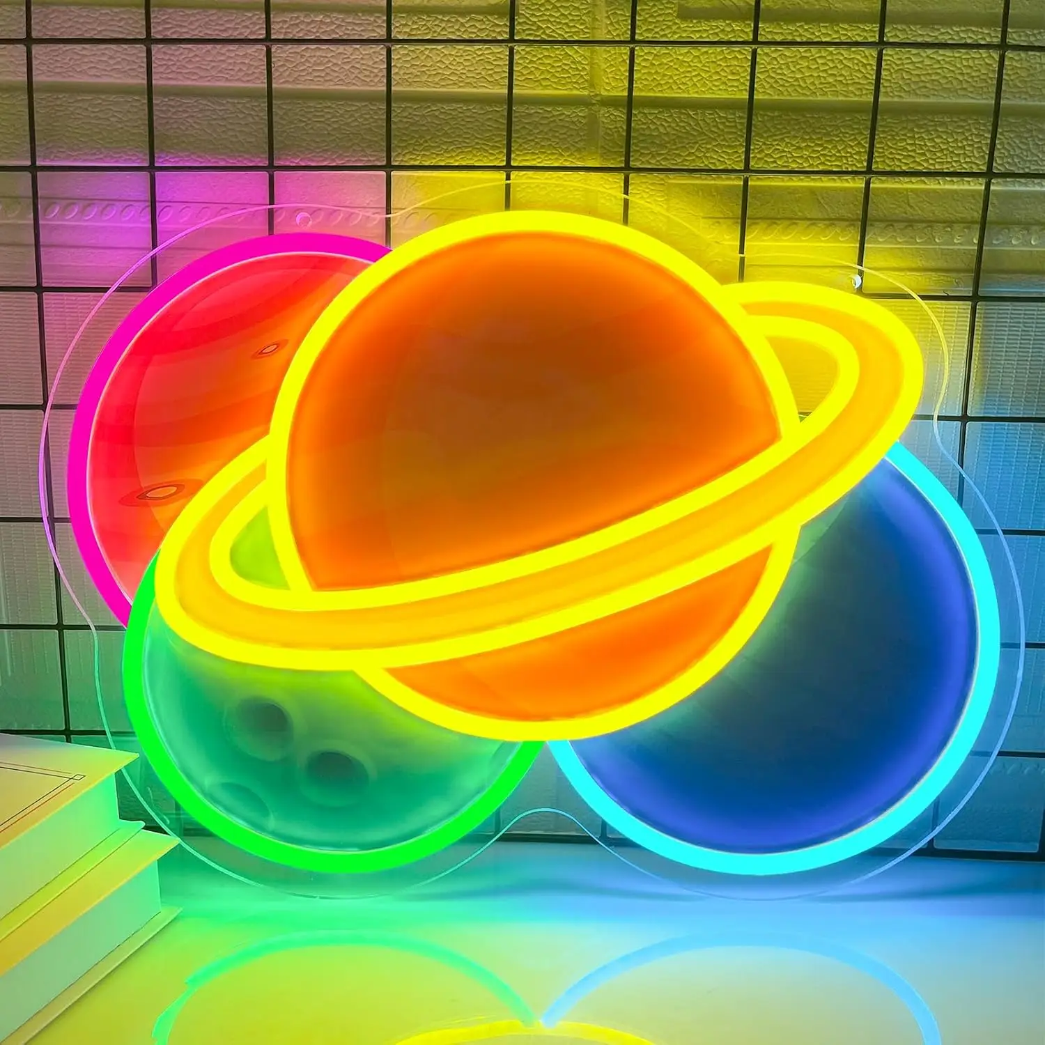 

Planet Neon Sign USB Powered LED Neon Light for Birthday Party Bar Game Room Bedroom Aesthetic Decoration Gift Art Wall Light