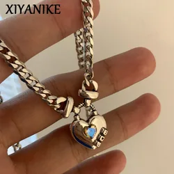 XIYANIKE Vintage LOVE Heart Charm Choker Necklace For Women Girl Sweet Korean Fashion New Jewelry Lady Gift Party collier femme