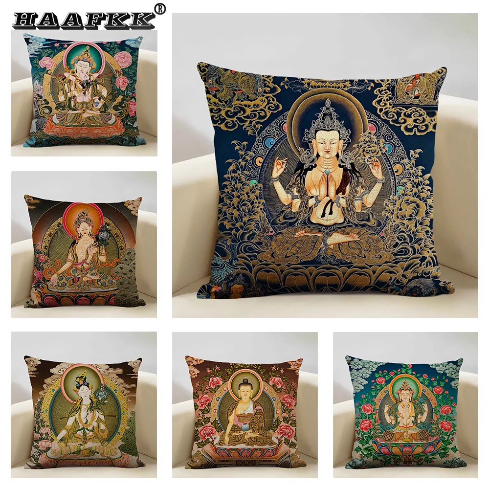 Sofa Cushion Cover Linen Pillow Case Religious Culture and Art Pattern 45X45CM Pillowcase for Home Decor