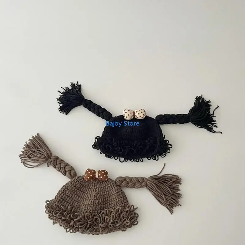 

63HE Unique Handmade Baby Caps Trendy Baby Hat with Hairpiece for Photoshoots