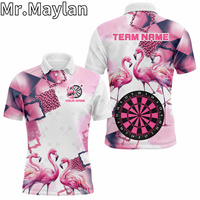 3D Pink Argyle Flamingo Custom Name Darts Polo Shirts For Men Darts Jerseys Unique Darts Gift Apparel Gifts For Darts Lovers