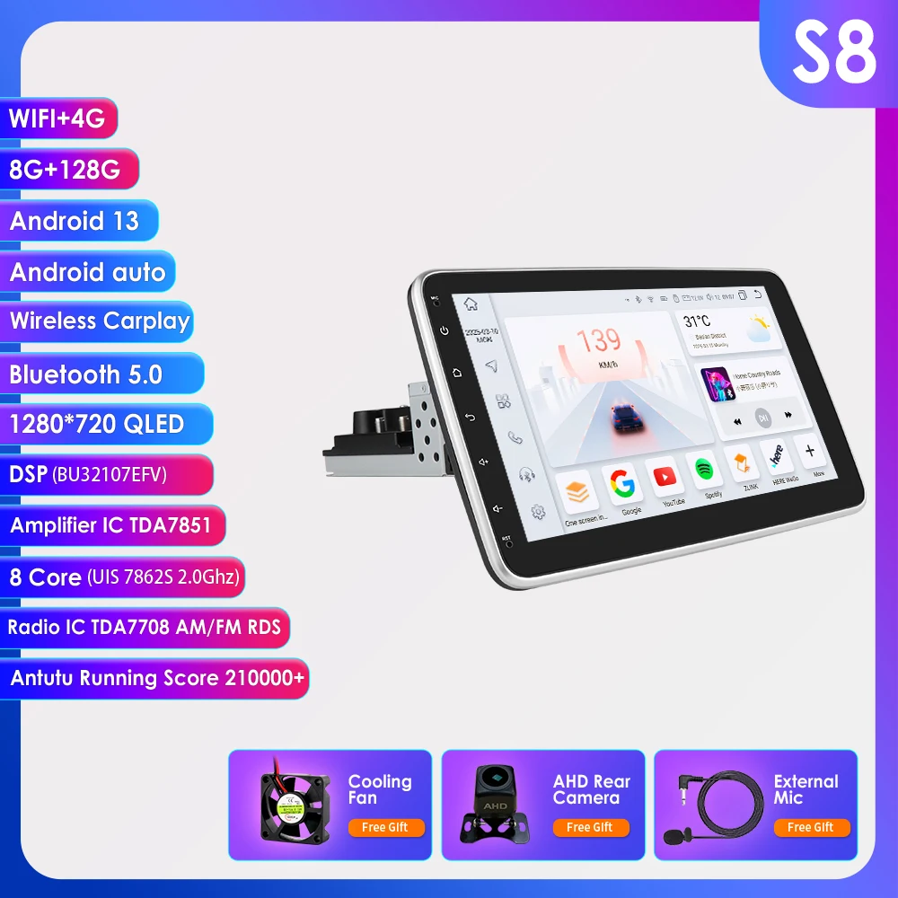 Hizpo 1din Autoradio Radio Draaien Touchscreen Voor Universele Carplay GPS Navigatie Bluetooth Android-auto WIFI Autoradio 7862