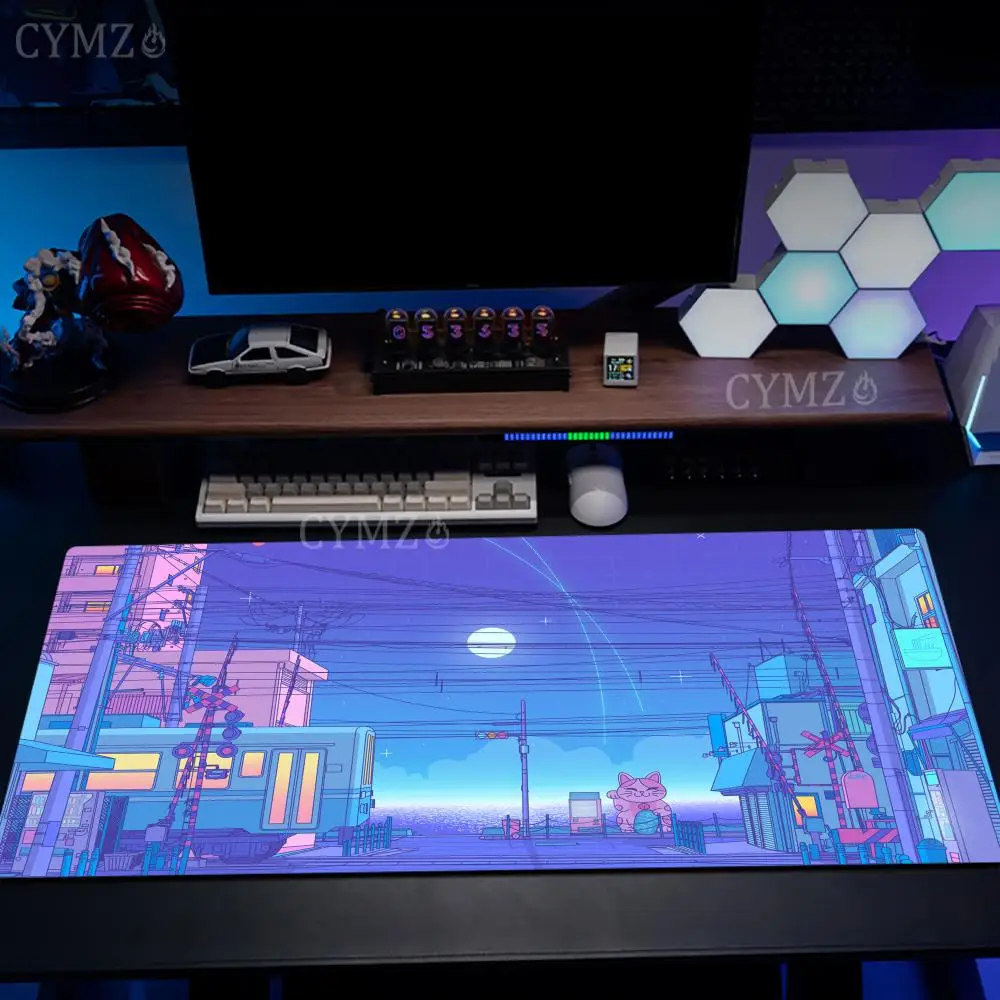 

Неоновый стиль, морской городской дизайн, большой коврик для мыши в стиле аниме, настольный коврик, нескользящий офисный коврик с прошитыми краями, игровой коврик, коврики для компьютерной мыши