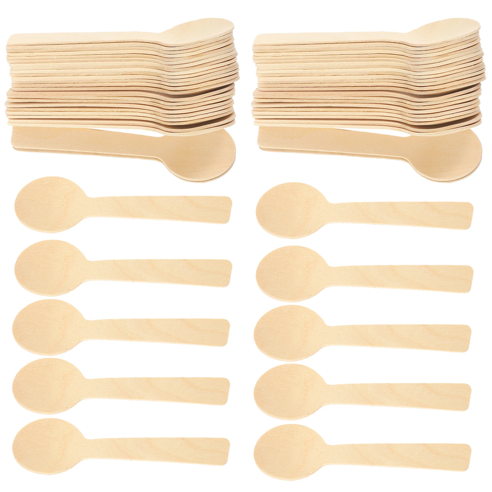 

100 Pcs Wooden Fork Spoon Ice Cream Portable Parfait Spoons Dessert Tea Coffee Picnic Bamboo Small Appetizer Honey