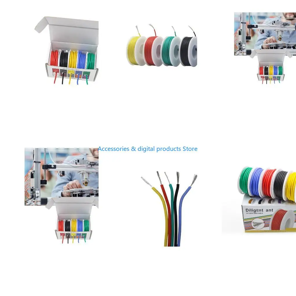 77JD Pack of 5 18AWG Flexible Tinned Copper Wire Insulated High Temperature Resistant Suitable for Electronics and Projects