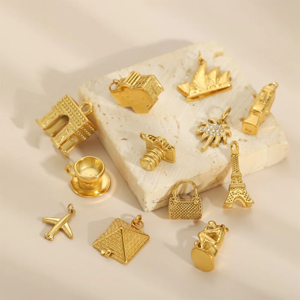 Unique Stainless Steel Eiffel Tower Arch De Triomphe Charms Pendant Vintage Accessories Gold Plated DIY Jewelry Necklace Making
