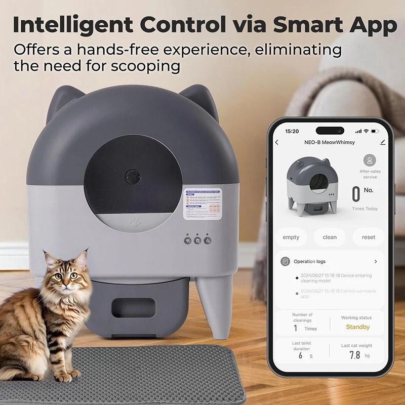 Self-Cleaning Cat Litter Box for Multiple Cats Extra Large Automatic Odor Control with App Monitoring Safety Sensors & Low-Noise