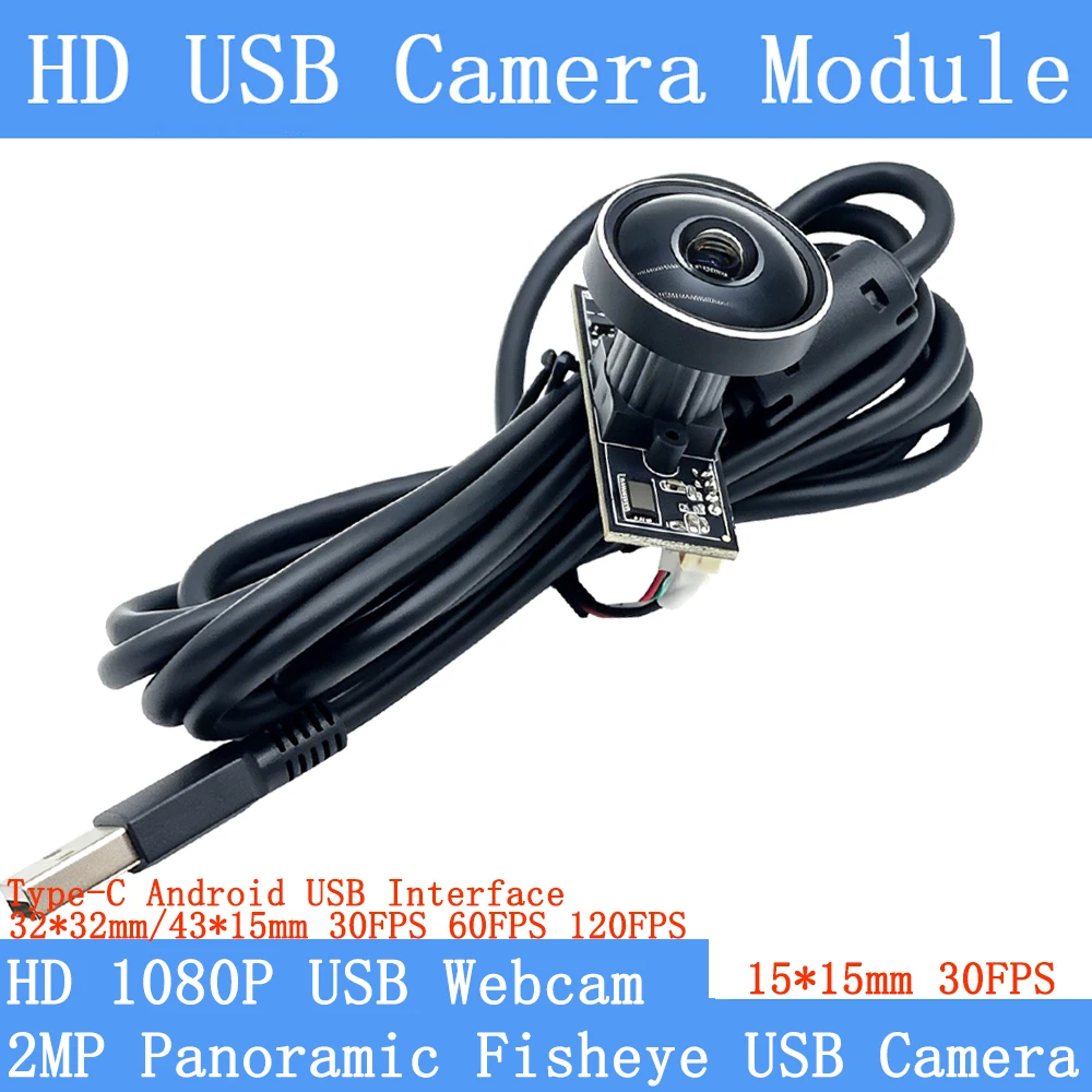 2MP Panoramic Fsheye Wide-Angle OTG USB Camera Module 1080P 30FPS CCTV Webcam with Audio for Android Type-C Devices