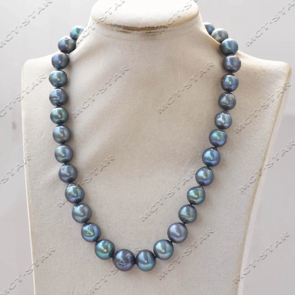 

MTC·STAR 18" 14mm Peacock Black Round Keshi Edison Pearl Necklace Custom Jewelry （Z13785 ）