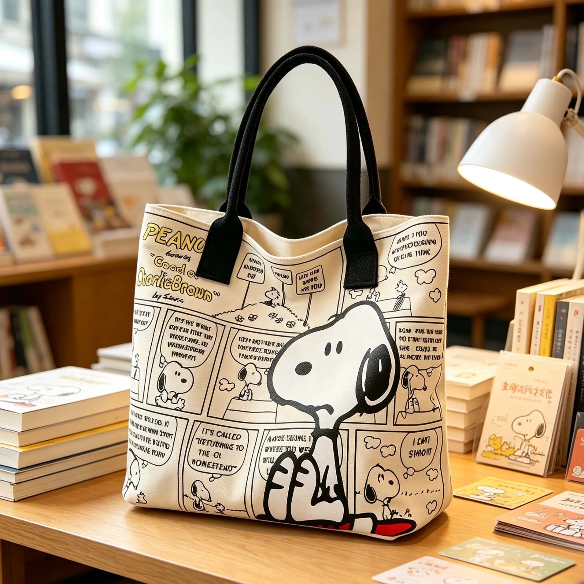 Cartoon Snoopy Zipper Canvas Shoulder Bag For Women Eco-Friendly Shopping Bag Large Capacity Tote Bag Casual Travel Handbag view 6