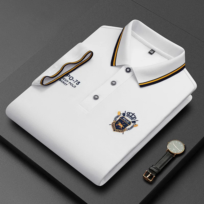 Summer Men\'s Business Short Sleeve Polo Collar Cotton T-shirt Youth Fashion Solid Embroidered Polo Shirt Top T-shirt S-4xl