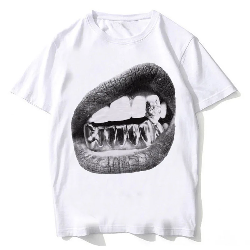 Big Lips Y2k Mouth T Shirt Men Women Grunge Aesthetic Vintage Washed T-shirt Unisex High Quality Cotton Tee