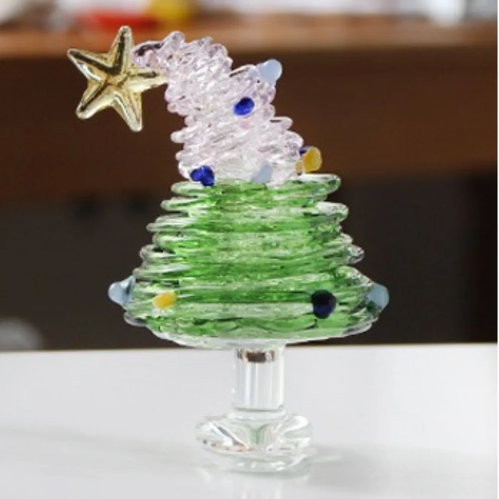 Home Decor Kristal Kerstboom Handgemaakte Geborsteld Glas Kerstboom Beeldjes Ambachten Mini Kerstversiering Miniatuur