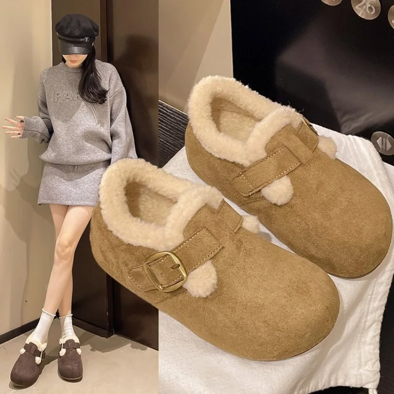 

2026 Winter Women's Thick - Soled Fleece - Lined Retro Slip - on Elevator Furry Cotton Snow Boots